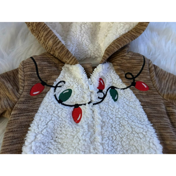 Carter's Just One You Reindeer Fleece Hooded Romper Brown Christmas 3 Months - Picture 5 of 9